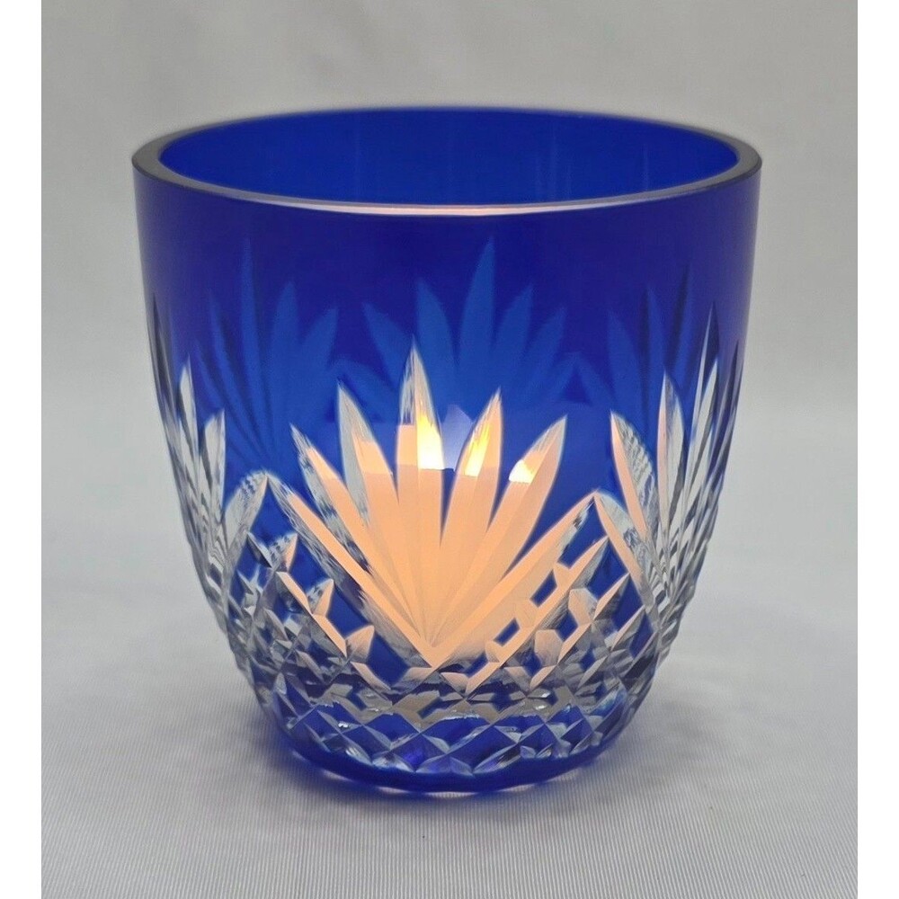 Edo Kiriko Cobalt Cut to Clear Crystal Candle Holder | Japanese Hand Cut Glass